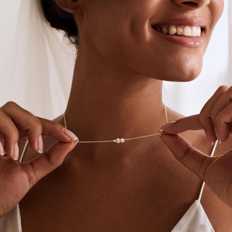 Treasure Bender Pearl Necklaces for Women Trendy, 14k Gold Plated Dainty Necklace Simple Pearl Drop Single Charm Pendant Necklace Birthday Wedding Gifts Gold Jewelry for Women - Image 4